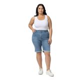 Disentis Modest Büyük Beden Paçası Katlamalı Beş Cepli Denim Açık Mavi Şort, 52