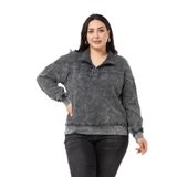 Disentis Modest Büyük Beden Pis Dikişli Fermuarlı Yırtmaçlı Parça Boyalı Antrasit Sweatshirt, 48