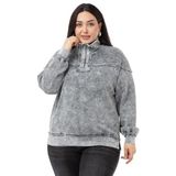 Disentis Modest Büyük Beden Pis Dikişli Fermuarlı Yırtmaçlı Parça Boyalı Gri Sweatshirt, 54