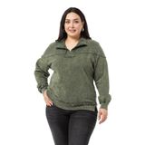 Disentis Modest Büyük Beden Pis Dikişli Fermuarlı Yırtmaçlı Parça Boyalı Haki Sweatshirt, 52