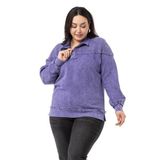 Disentis Modest Büyük Beden Pis Dikişli Fermuarlı Yırtmaçlı Parça Boyalı Mor Sweatshirt, 50