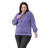 Disentis Modest Büyük Beden Pis Dikişli Fermuarlı Yırtmaçlı Parça Boyalı Mor Sweatshirt, 54