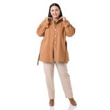Disentis Modest Büyük Beden Robalı Yanları Yırtmaçlı Fleto Cepli Kuşaklı Kaşe Camel Ceket - 44