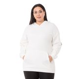 Disentis Modest Büyük Beden Sırtında Yazı Detaylı Kapüşonlu Kanguru Cepli Üç Iplik Beyaz Sweatshirt, 46