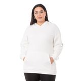 Disentis Modest Büyük Beden Sırtında Yazı Detaylı Kapüşonlu Kanguru Cepli Üç Iplik Beyaz Sweatshirt, 54