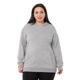Disentis Modest Büyük Beden Sırtında Yazı Detaylı Kapüşonlu Kanguru Cepli Üç Iplik Gri Melanj Sweatshirt, 48