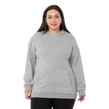 Disentis Modest Büyük Beden Sırtında Yazı Detaylı Kapüşonlu Kanguru Cepli Üç Iplik Gri Melanj Sweatshirt, 52