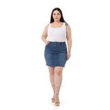 Disentis Modest Büyük Beden Taşlama Detaylı Beş Cepli Mavi Mini Denim Etek, 52