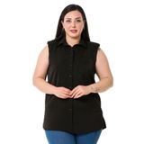 Disentis Modest Büyük Beden Tek Cepli Vatkalı Kolsuz Siyah Gömlek - 46