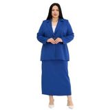 DISENTIS MODEST Büyük Beden Tek Düğmeli Ceket Etek Takım, 48, 86960460006, Saks, Kadın