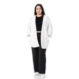 Disentis Modest Büyük Beden Truvakar Kollu Oversize Cepli Üç Iplik Beyaz Hırka, 44