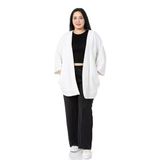 Disentis Modest Büyük Beden Truvakar Kollu Oversize Cepli Üç Iplik Beyaz Hırka, 46