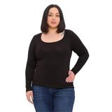 DISENTIS MODEST Büyük Beden U Yaka Uzun Kollu Viskon Siyah Body, 44