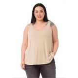 DISENTIS MODEST Büyük Beden V Yaka Kloş Kesim Rengi Bluz, 48, 86950400011, Bej, Kadın