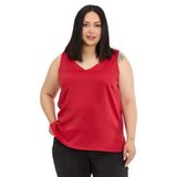 DISENTIS MODEST Büyük Beden V Yaka Yanı Yırtmaçlı Kolsuz Saten Bluz, 46, 86974260003, Kırmızı, Kadın
