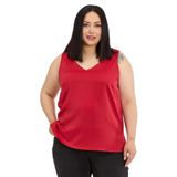 DISENTIS MODEST Büyük Beden V Yaka Yanı Yırtmaçlı Kolsuz Saten Bluz, 50, 86974260003, Kırmızı, Kadın