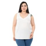 DISENTIS MODEST Büyük Beden V Yaka Yanı Yırtmaçlı Kolsuz Saten Bluz, 52, 86974260003, Beyaz, Kadın