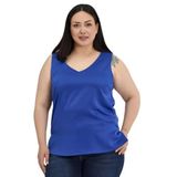 DISENTIS MODEST Büyük Beden V Yaka Yanı Yırtmaçlı Kolsuz Saten Mavi Bluz, 44, 86974260003, Saks, Kadın