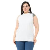 DISENTIS MODEST Büyük Beden Yaka Detaylı Kolları Dantelli Beyaz Bluz