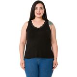 Disentis Modest Büyük Beden Yakası Dantelli Askılı Viskon Siyah Bluz - 44