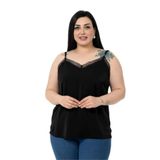 DISENTIS MODEST Büyük Beden Yakası Dantelli Ayarlanabilir Askılı Yanı Yırtmaçlı Bluz, 46, 86974170002, Siyah, Kadın