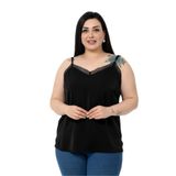DISENTIS MODEST Büyük Beden Yakası Dantelli Ayarlanabilir Askılı Yanı Yırtmaçlı Bluz, 54, 86974170002, Siyah, Kadın