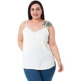 Disentis Modest Büyük Beden Yakası Dantelli Ayarlanabilir Ince Askılı Beyaz Bluz - 46