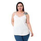 Disentis Modest Büyük Beden Yakası Dantelli Ayarlanabilir Ince Askılı Beyaz Bluz - 54