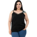 Disentis Modest Büyük Beden Yakası Dantelli Ayarlanabilir Ince Askılı Siyah Bluz - 44