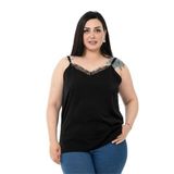 Disentis Modest Büyük Beden Yakası Dantelli Ayarlanabilir Ince Askılı Siyah Bluz - 48