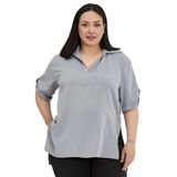 DISENTIS MODEST Büyük Beden Yakası Düğme ve Pat Detaylı Kolu Apoletli Açık Gri Bluz, 48, 86974740015, Açık Gri, Kadın
