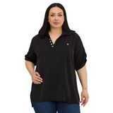 DISENTIS MODEST Büyük Beden Yakası Düğme ve Pat Detaylı Kolu Apoletli Bluz, 44, 86974740015, Siyah, Kadın