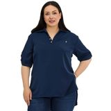 DISENTIS MODEST Büyük Beden Yakası Düğme ve Pat Detaylı Kolu Apoletli Bluz, 48, 86974740015, Lacivert, Kadın