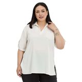 DISENTIS MODEST Büyük Beden Yakası Düğme ve Pat Detaylı Kolu Apoletli Bluz, 52, 86974740015, Ekru, Kadın
