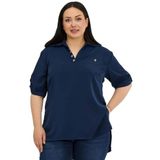 DISENTIS MODEST Büyük Beden Yakası Düğme ve Pat Detaylı Kolu Apoletli Bluz, 52, 86974740015, Lacivert, Kadın
