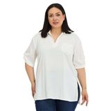DISENTIS MODEST Büyük Beden Yakası Düğme ve Pat Detaylı Kolu Apoletli Bluz, 54, 86974740015, Beyaz, Kadın