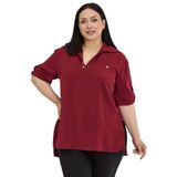 DISENTIS MODEST Büyük Beden Yakası Düğme ve Pat Detaylı Kolu Apoletli Bluz, 54, 86974740015, Bordo, Kadın