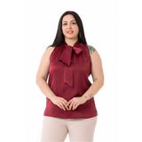 DISENTIS MODEST Büyük Beden Yakası Fularlı Yanı Yırtmaçlı Saten Bluz, 50, 86974120007, Bordo, Kadın