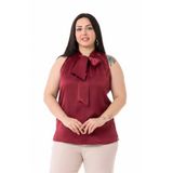 DISENTIS MODEST Büyük Beden Yakası Fularlı Yanı Yırtmaçlı Saten Bluz, 54, 86974120007, Bordo, Kadın