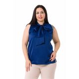 DISENTIS MODEST Büyük Beden Yakası Fularlı Yanı Yırtmaçlı Saten Mavi Bluz, 54, 86974120007, Saks, Kadın