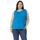 Disentis Modest Büyük Beden Yakası Pileli Omuzda Kurdele Detaylı Astarlı Kolsuz Indigo Bluz,46