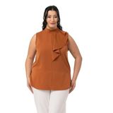 Disentis Modest Büyük Beden Yarım Dik Yaka Asimetrik Volanlı Kolsuz Tarçın Bluz,50