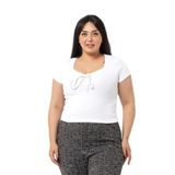 Disentis Modest Büyük Beden Yarım Kollu Göğüste Bağcık Detaylı Kaşkorse Beyaz Body, 54