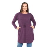 Disentis Modest Büyük Beden Yuvarlak Yaka Detaylı Cepli Beli Ipli Yün Viskon Mürdüm Tunik Elbise - 52