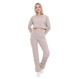 Disentis Modest Kadın Bej Rengi Belden Lastikli Uzun Kollu Crop Eşofman Takım, 36