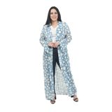 Disentis Modest Kadın Mavi Büyük Beden Mendil Yaka Puanlı Kolları Yırtmaç Detaylı Uzun Kimono, 48
