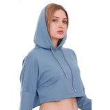 Disentis Modest Kadın Mavi Kapüşonlu Bağcık Detaylı Crop Sweatshırt, 38
