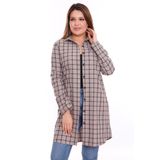 DISENTIS MODEST Kadın Vizon Kareli Gizli Cepli Kolu Apoletli Uzun Dokuma Tunik Gömlek