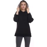 Disentis Modest Kapüşonu Çiçek Desenli Uzun Kollu Kanguru Cepli Oversize Sweatshirt - 40 - Siyah