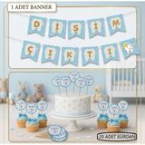 Dişim Çıktı Yazılı Banner-Diş Buğdayı SETI-20LI Ilk Diş Kürdan(Cupcake Süsü) - Mavi